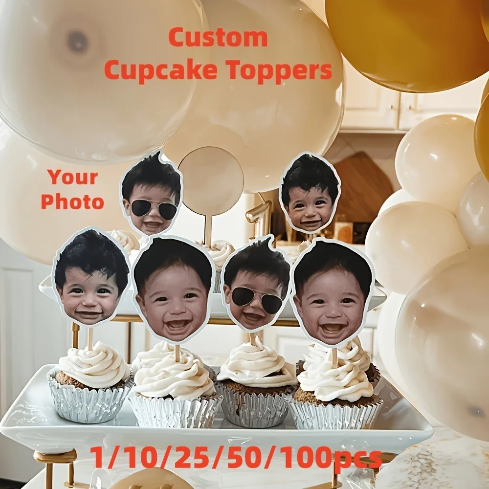 Personalisierte Baby-Foto-Cupcake-Topper mit Austauschbaren Bildern für Geburtstagsfeiern und 100-Tage-Feiern