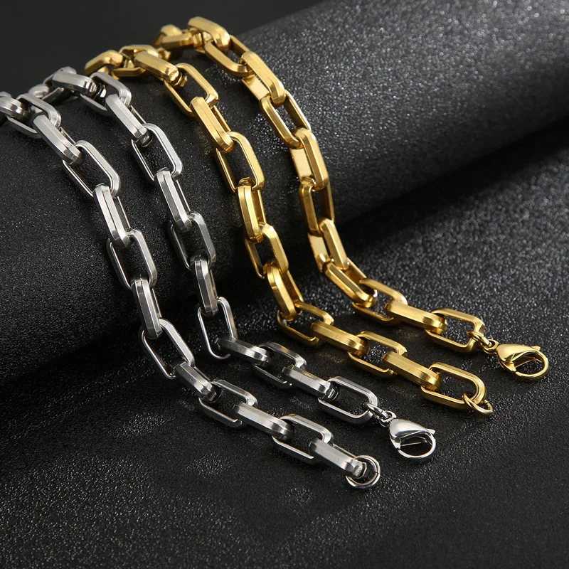 

Hip Hop Big Cable Chain Necklace for Men Stainless Steel Material Gold Plated Color DIY Fine Accessories