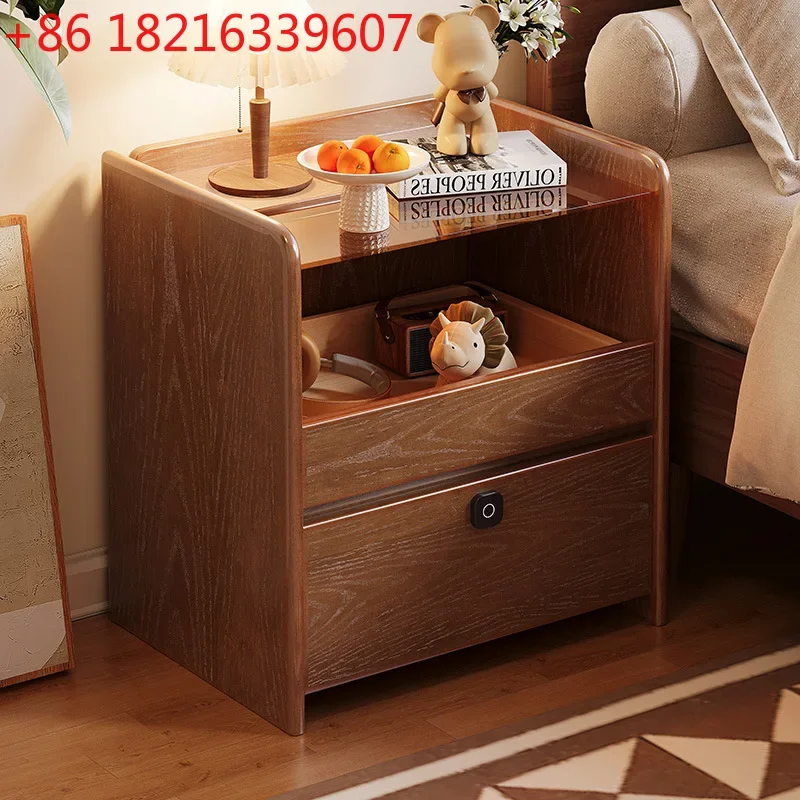 Solid wood bedside table, simple modern home bedroom, bedside rack with fingerprint lock