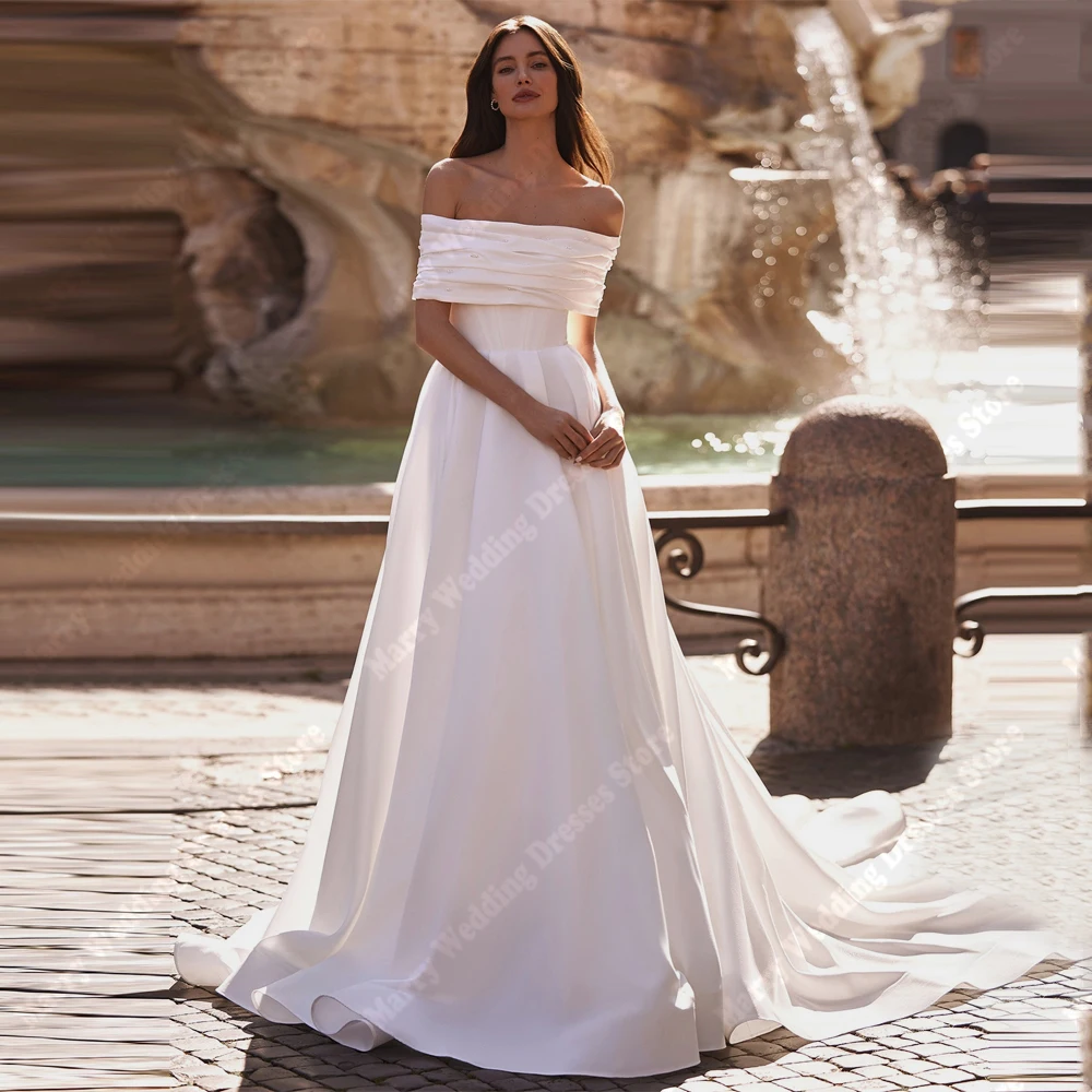 

Off The Shoulder Satin Women Wedding Dresses Modern Sexy A-Line Bridal Gowns Mopping Length Banquet Vestidos De Novia Customized