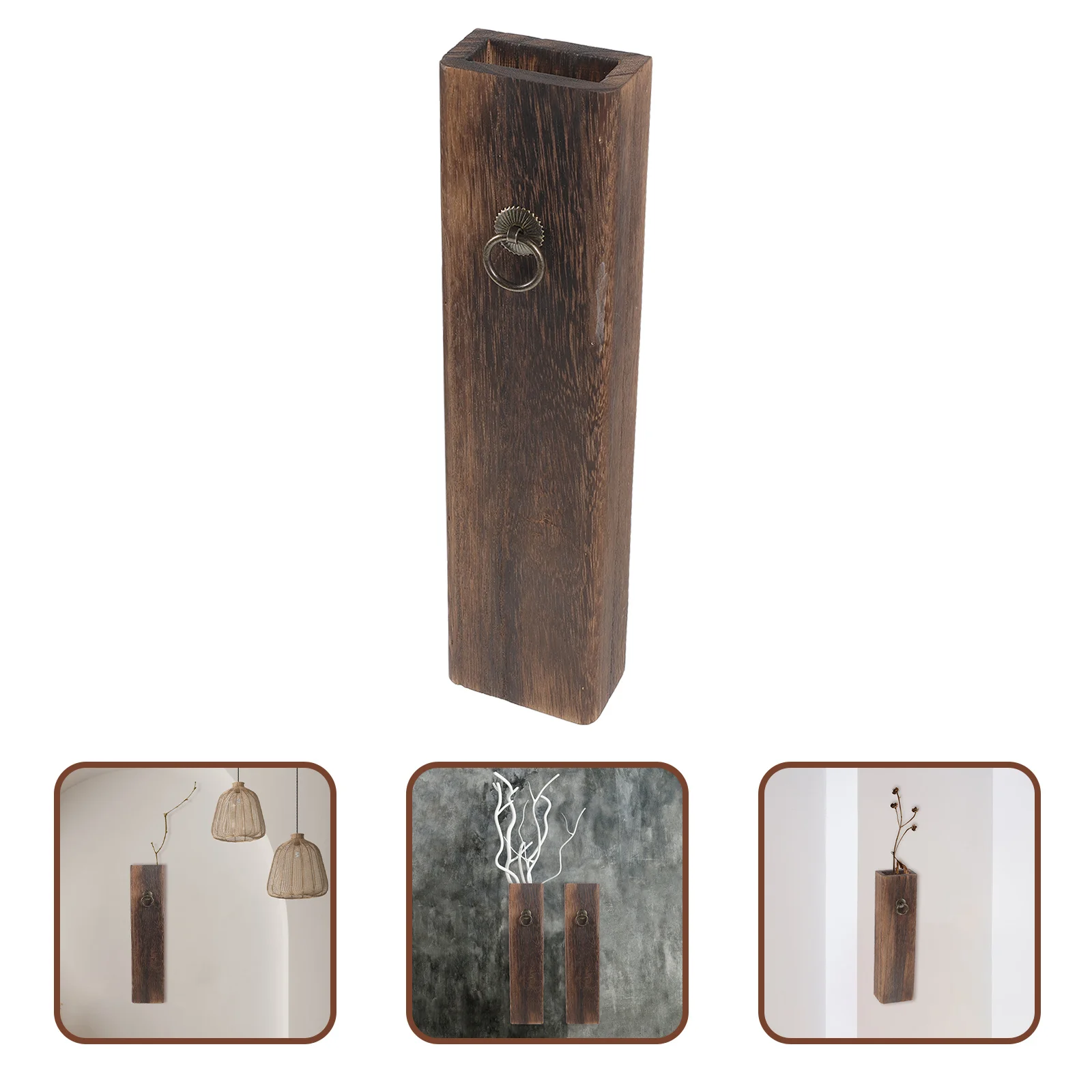 

Wooden Vase Pendant Farmhouse Wall Coat Hanger Artificial Planter Decor Pine Hanging Vases for