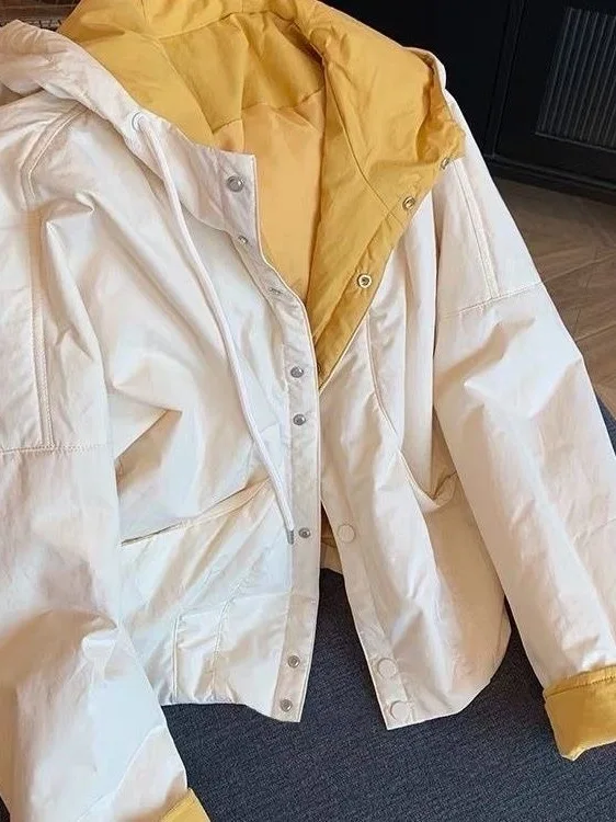 

Korean Sle Hooded Loose Winter Cotton Jaet Women's Faion Color Blo Trendy Cotton Coat Long Sve Regular Length