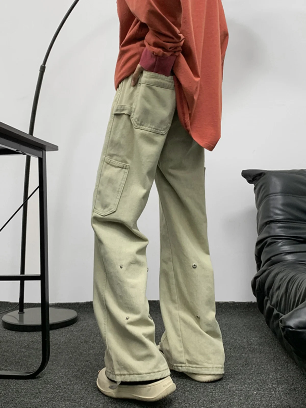 

American Retro Yellow Mud Color Men's Jeans Loose Straight Leg Bell Bot Casual Faion Workwear Trousers Youth Trend
