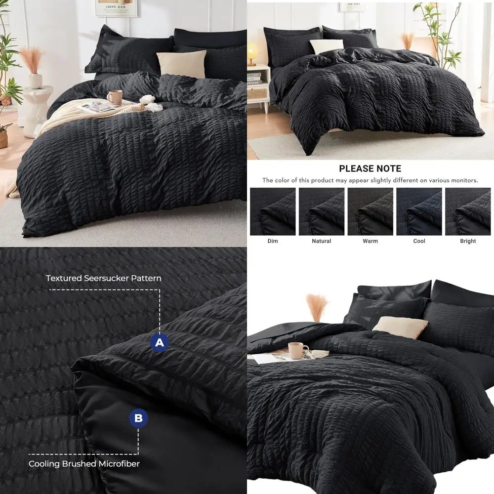 

7-Piece Seersucker Bedding Set: All-Season Luxury Comforter, Sheets, Pillowcases & Shams