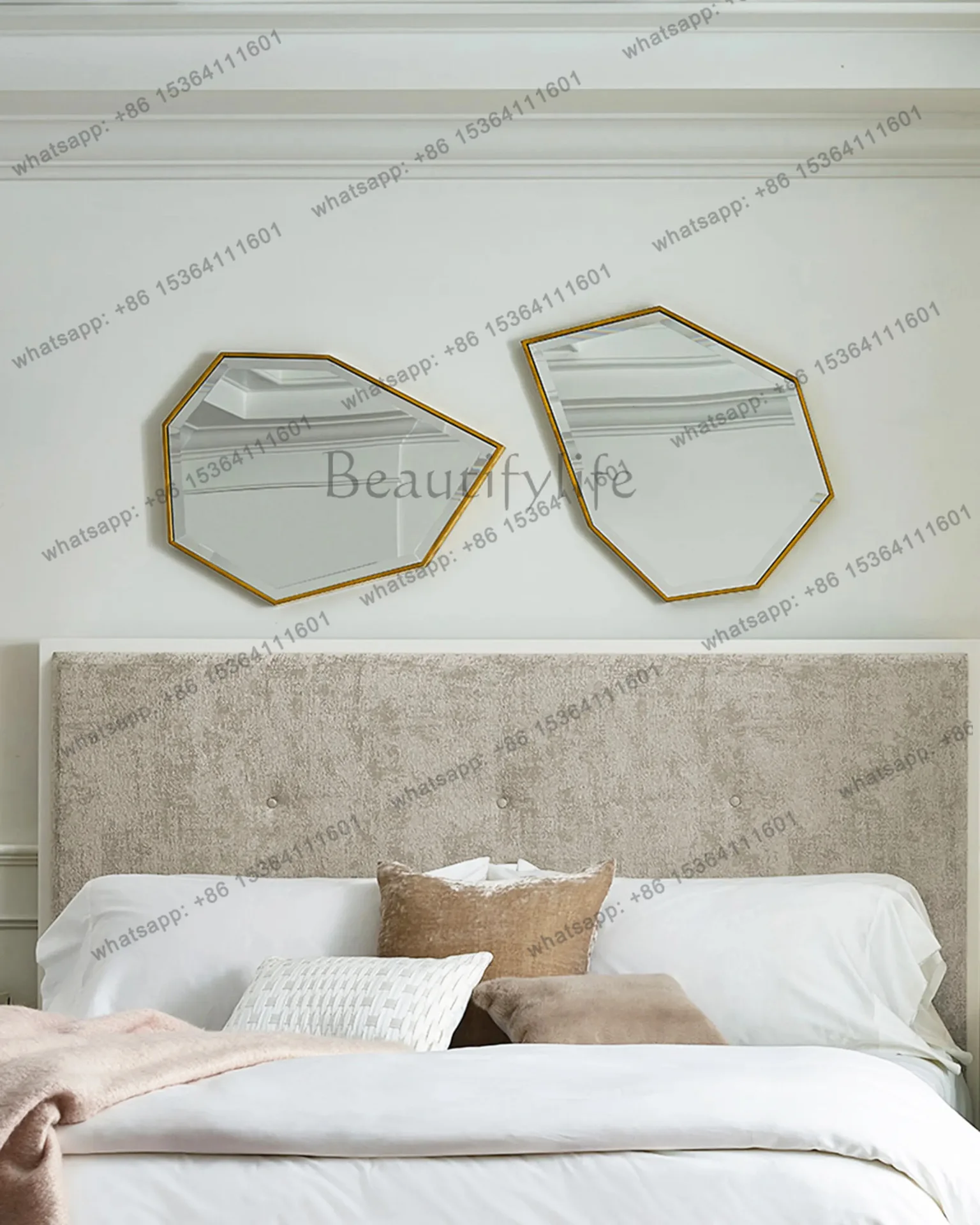 French retro simple wrought iron mirror hexagonal wall-mounted bathroom mirror