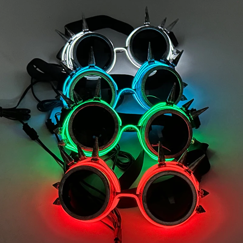 Retro Luminous Black Lens Glasses LED Light Up Sunglasses Steampunk Cosplay Supplies Glowing Kaleidoscope Goggles Glasses Props