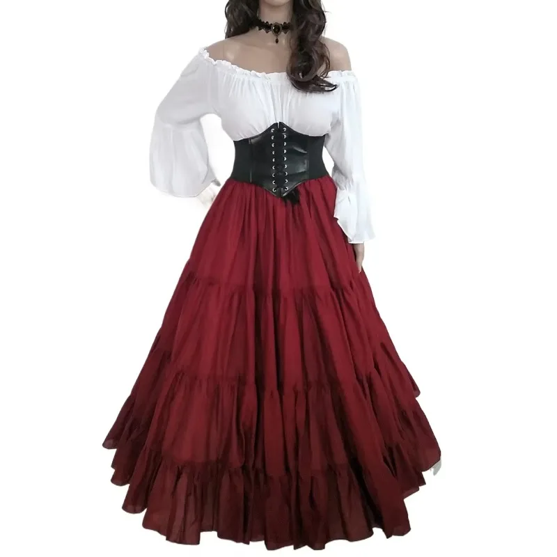 Medieval Renaissance Outfit Wench Celtic Chemise Bodice Dress Corset Belt Women Adult Halloween Pirate Peasant Costume Cincher