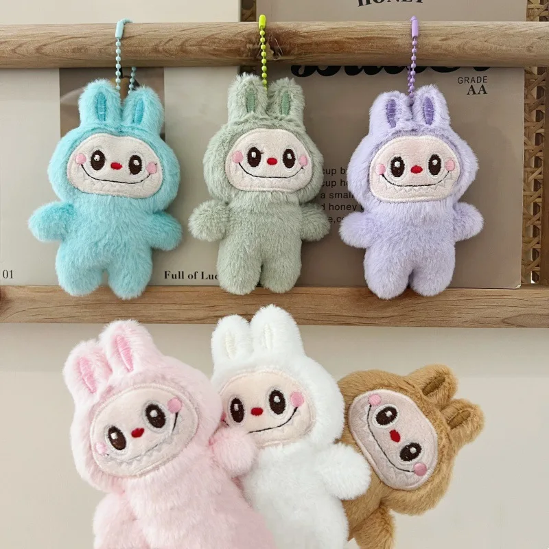 11cm Cute Cartoon Labubu The Monster Plush Doll Pendant Kawaii Anime Keychain Student Schoolbag Pendant Doll Girl Boy Gift Toys