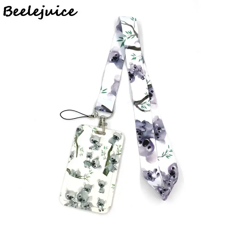 Animal Lovely Koala Credit Card ID Holder Bag Student Women Travel Bank Bus Card Cover Badge Accessories Gifts Lanyard Straps