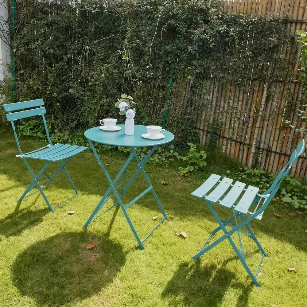 

3-Piece Outdoor Dining Set: Peacock Blue Patio Furniture for Garden, Balcony, and Poolside