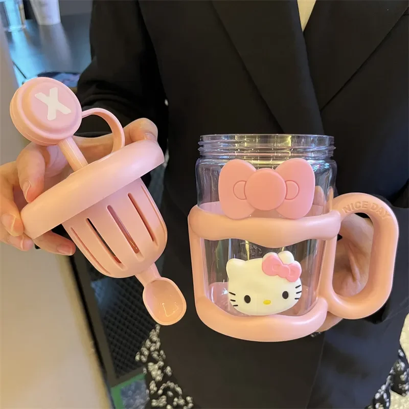 500ML Sanrio dopamine new kawaii hello Kitty student and children's gift anime cartoon cute portable straw with large capacity