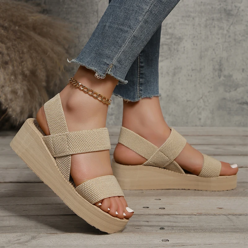 Neue minimalistische Slingback-Keilsandalen, leichte Sommersandalen für draußen, einfarbig, mit dicker Sohle, Damenschuhe, Damensandalen