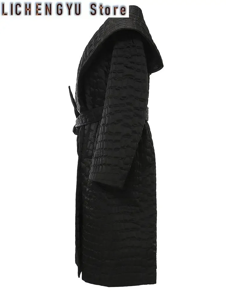 Black Big Size Belted Warm Cotton-padded Coat Lapel Long Sleeve Women Parkas Fashion Tide New Autumn Winter