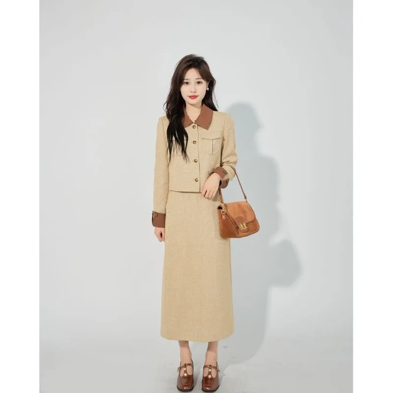 

Insozkdg Spring Autumn Elegant 2 Piece Sets Women Fashion Vintage Party Korean Style Slim Chic Long Sleeve Coat + Skirt Suits