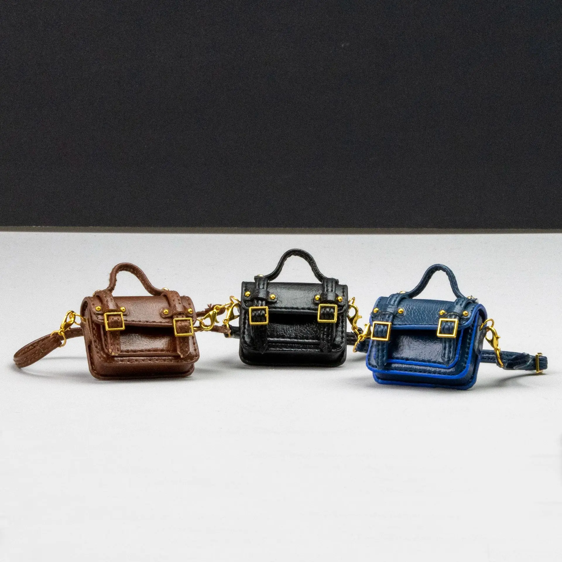 Small Knitted Leather Dual-Pocket Mini Bag College-Style Square Doll Accessory Various Styles Available