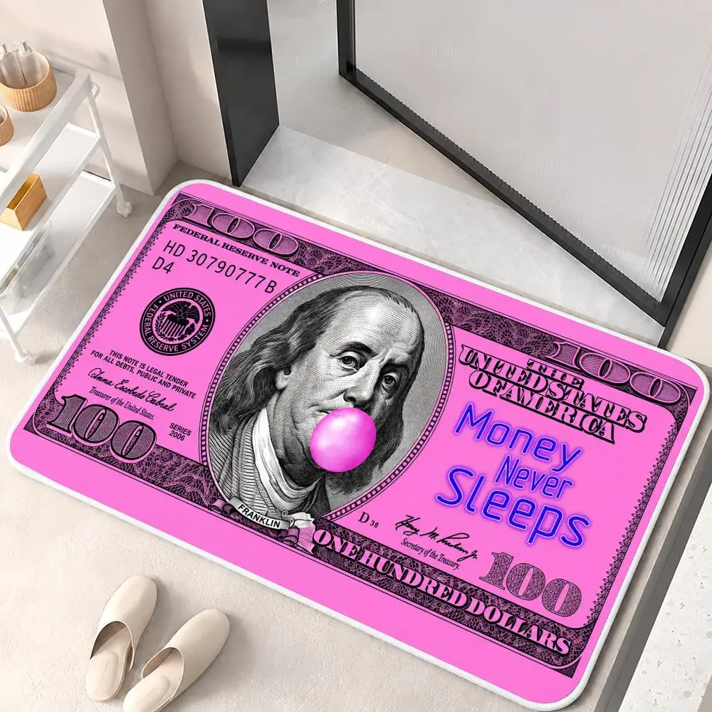 Dollar Bill Franklin Portraits Floor Mat Flannel Rug Soft Non Slip Washable Door Mat for Bathroom Bedroom Kitchen Home Decor