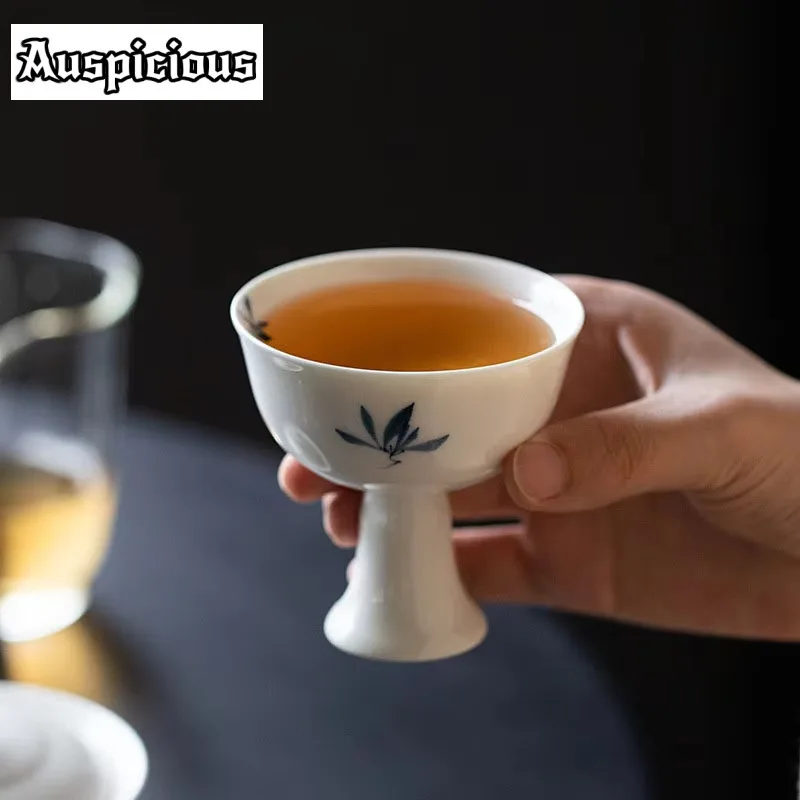 

2pc/set Pure Hand-painted Orchid Butterfly Art Tea Cup Household Single Master Cup Ceramic High Foot Cup Kung Fu Drinkware 70ml