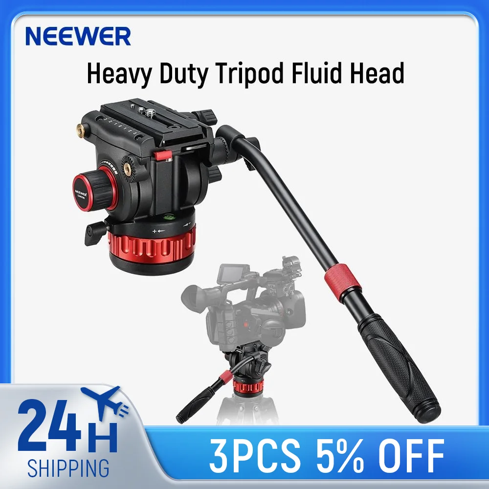 

Neewer Pro Video Tripod Fluid Head with Stepless Pan & Tilt All Metal Heavy Duty QR Plate For DJI RS Gimbals Manfrotto Handle