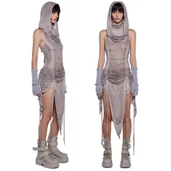 2024  Doomsday waste Wind sleeveless hooded turtleneck dress body chain