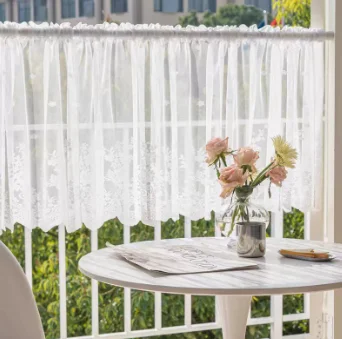 Japanese Simple Wind Embroidery Row of Yarn Short Curtain 1PC Small Fresh Korean Lace Curtain