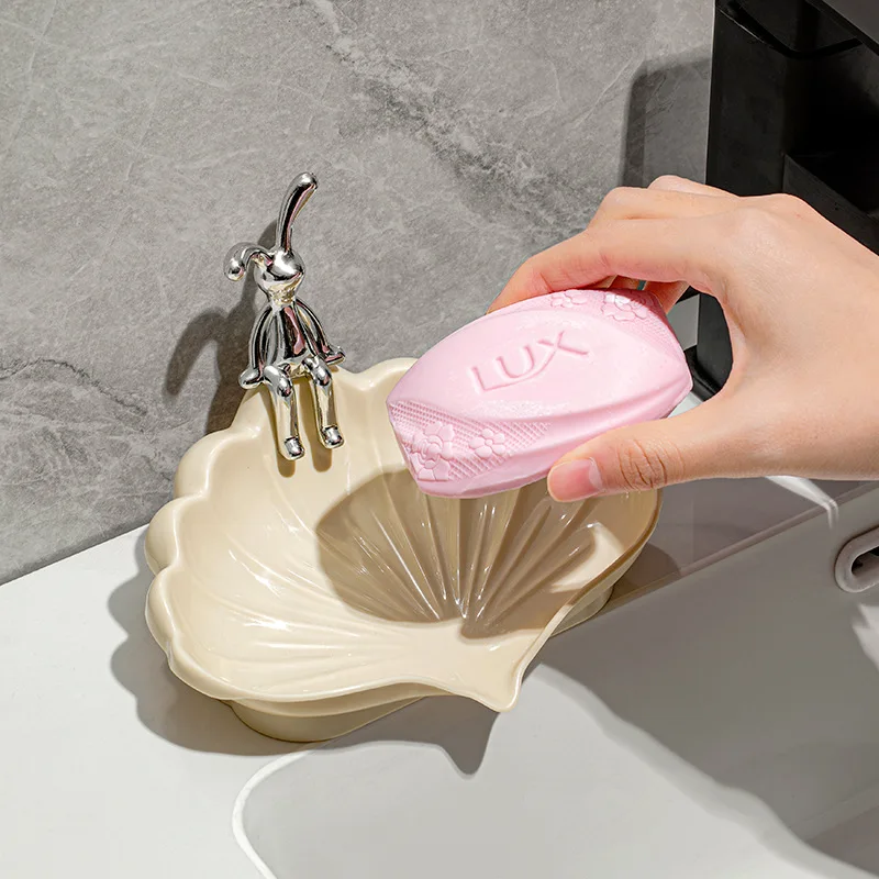 Fashion Simple Shell Small Bear Bunny Soap Box Creative Cute Drainage Soap Box Household Bathroom Non-Soaking Soap Holder