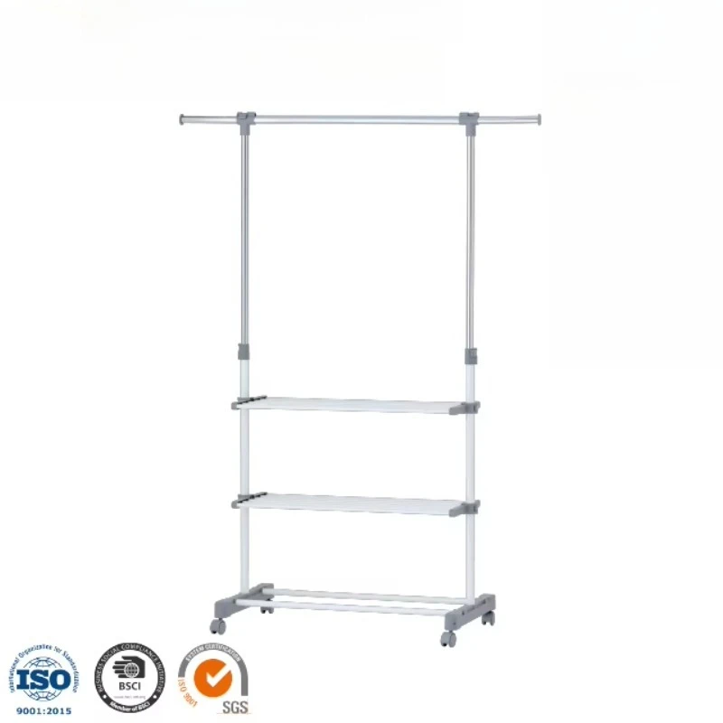 Quality Modern Clothing Hanger Iron Frame Wheel Household Storage Furniture Brown Box Convertible Wardrobe