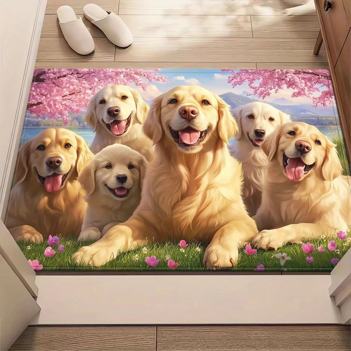 سجادة مخملية كريستالية مطبوعة على شكل كلب مسترد ذهبي، ديكور منزلي لطيف لمحبي الحيوانات الأليفة، سجادة أرضية تحت عنوان الحيوانات لغرفة المعيشة #3