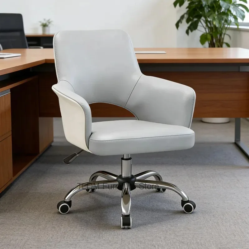 Cadeira de escritório ergonómica moderna com revestimento em couro, cadeira giratória com elevação a gás e altura ajustável, ideal para escritório dom