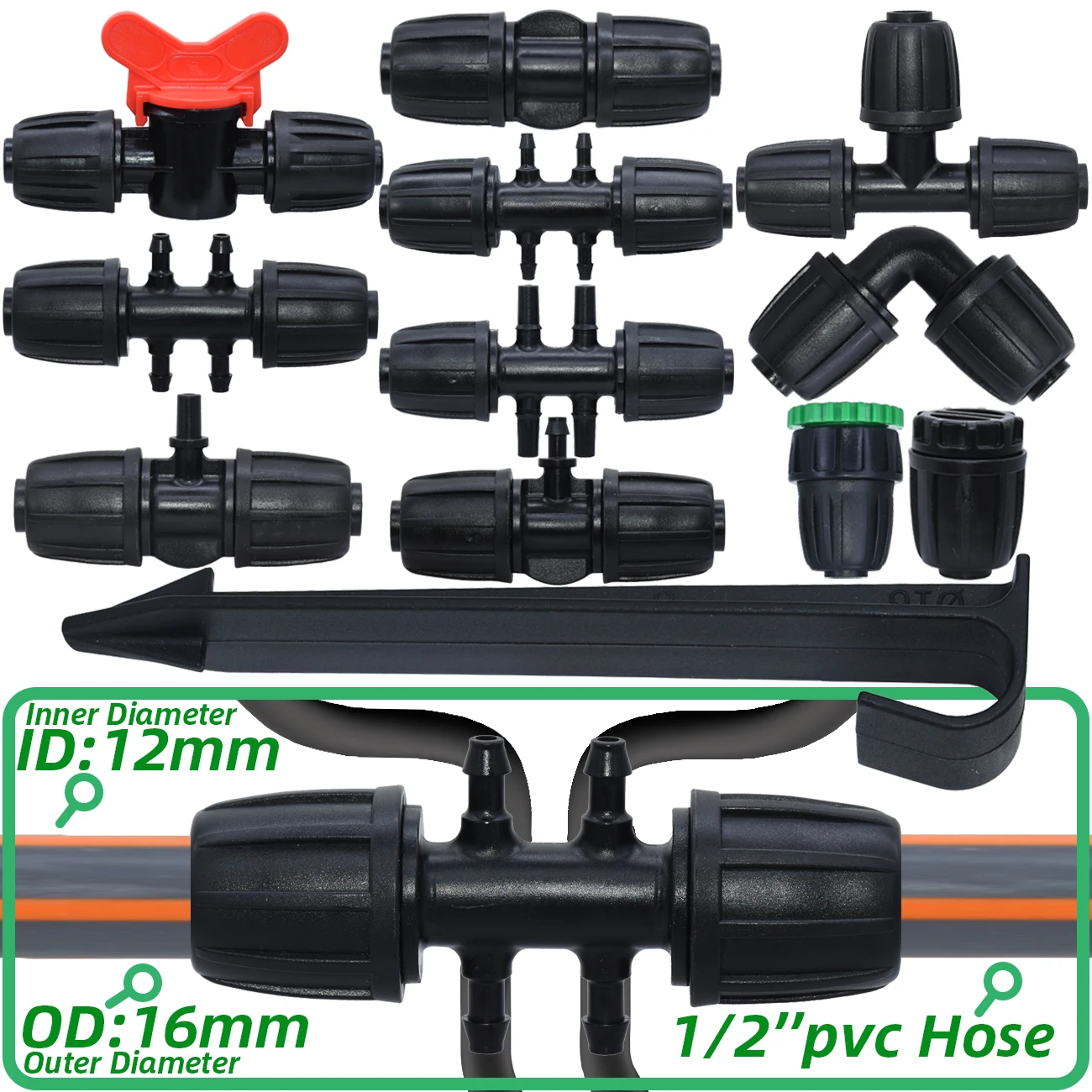 KESLA 20pcs 16mm PE Tubing Water Connector 1/2 To 3/8'' 1/4'' 1/8 6mm Pipe Coupling Adapter Garden Irrigation Fitting Extension