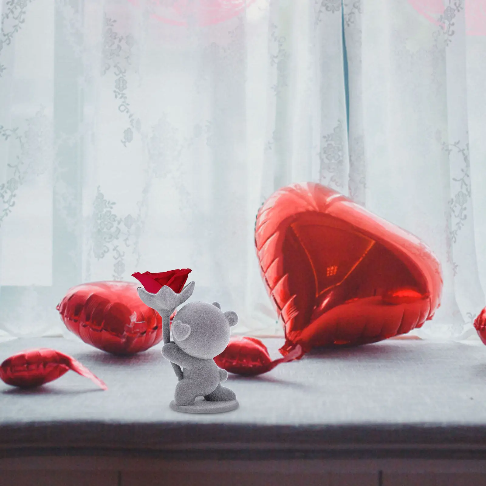 

Flocked Bear Decor for Bedroom Desk Shelf Cute Animal Statue Preserved Flower Holder Living Room Office Table Decor Unique