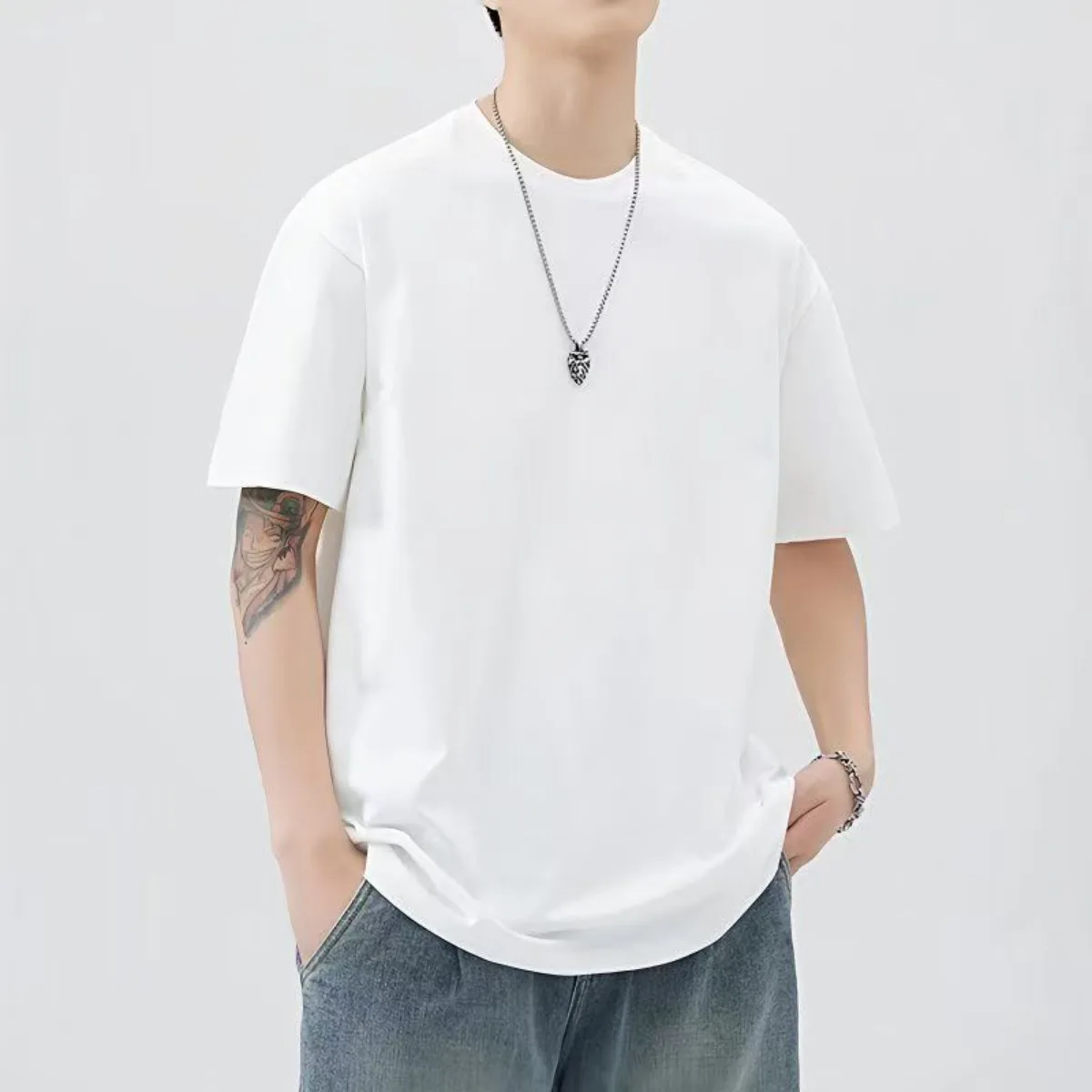 Men T Shirt New Summer Tops Solid Color Commute Classics Bla