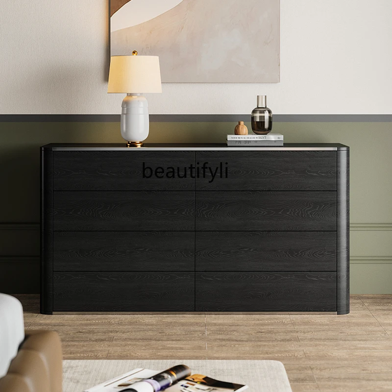 

Retro style solid wood chest cabinet storage cabinet living room against the wall Italian locker black bucket cabinet