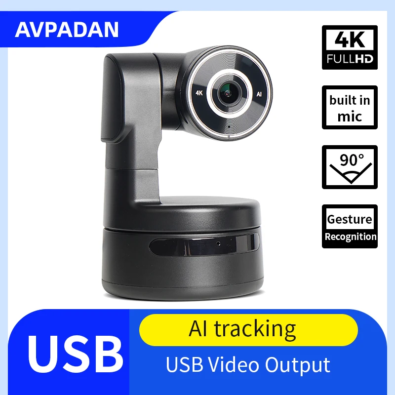 

MINI 4K PTZ Webcam AI Tracking Gesture Recognition Control Built-in Mic USB Video Camera for Laptop Live Streaming