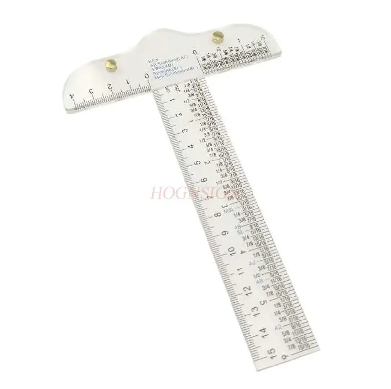Regla acrílica transparente en forma de T, regla de referencia de escala de medición dual de 6 pulgadas, regla de borde de rompecabezas plano dibujado a mano, 1 Uds.