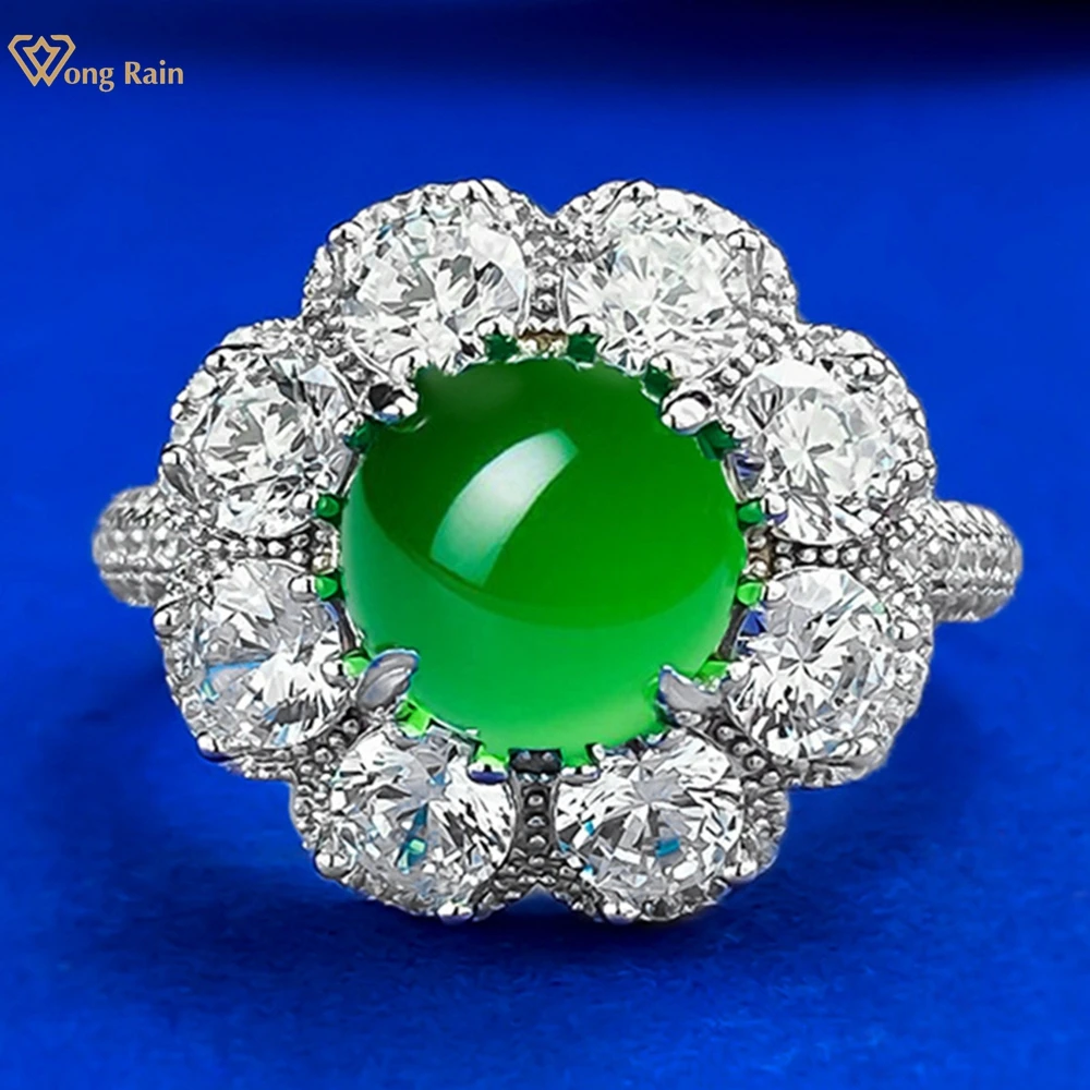 

Wong Rain Vintage 100% 925 Sterling Silver 8 MM Jade High Carbon Diamond Gemstone Ring for Women Fine Jewelry Anniversary Gifts