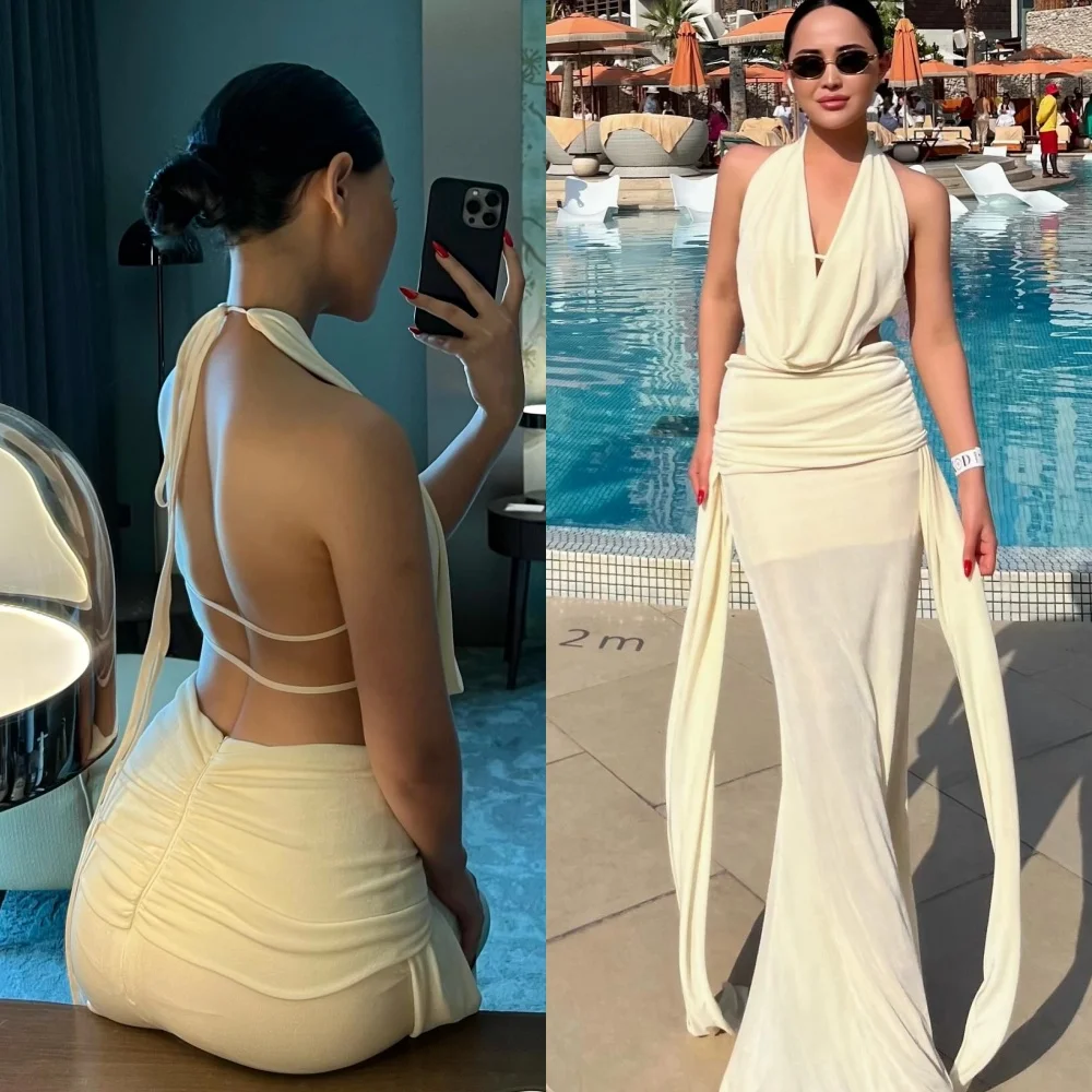 

Customized Simple Halter Sleeveless Evening Dress Temperament Chiffon Prom Dresses Delicate Ruched Bespoke Occasion Gowns