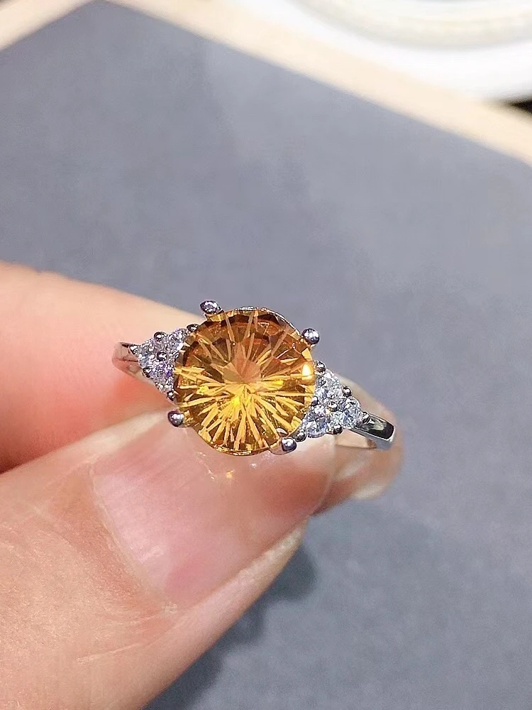 

Brilliant Citrine Ring for Party 8mm Natural Citrine Silver Ring 925 Silver Citrine Jewelry for Engagement