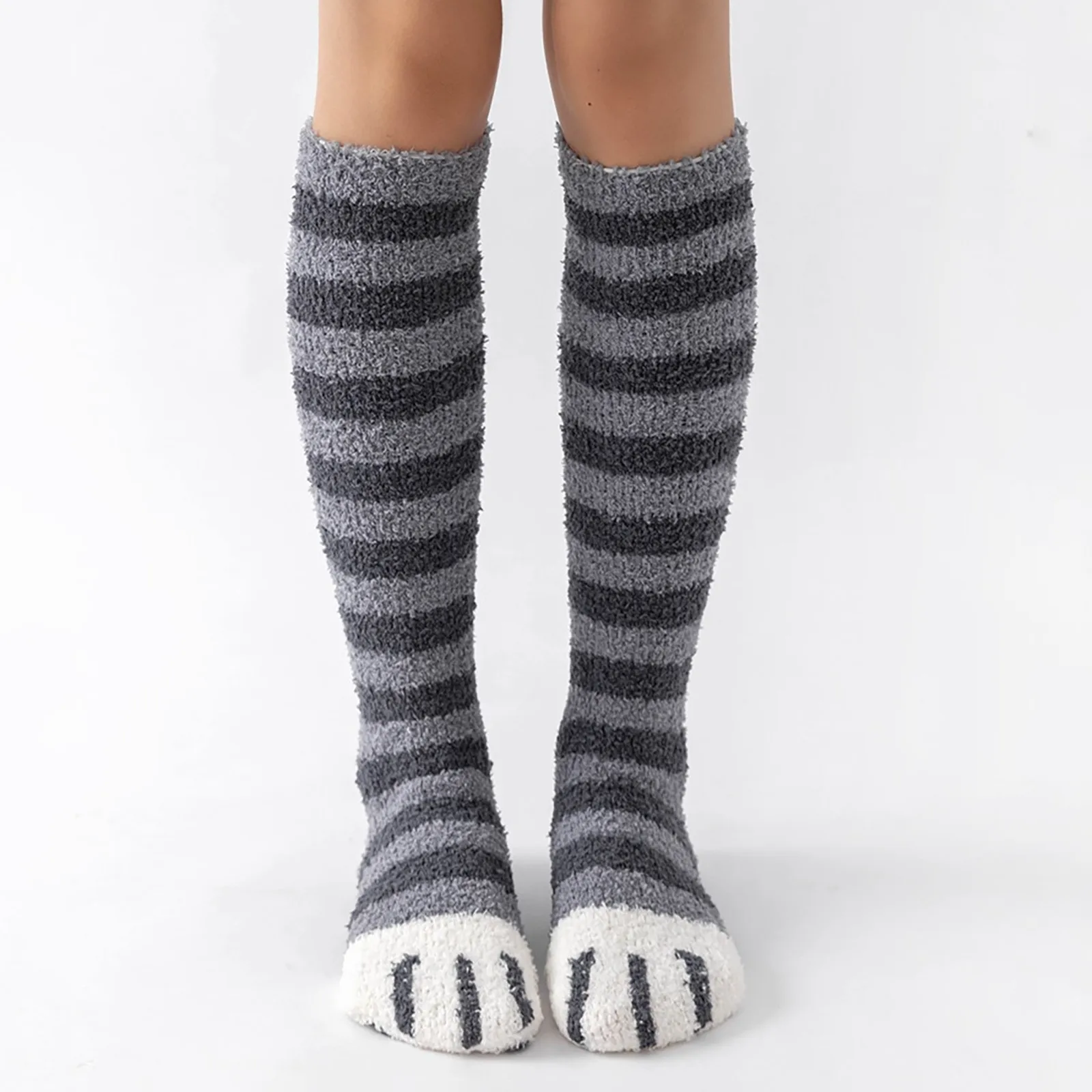 

Cat Stripe Pattern Thickening For Warmth Socks For Women Winter Kawaii Coral Velvet Girls Stockings Knee High Socks