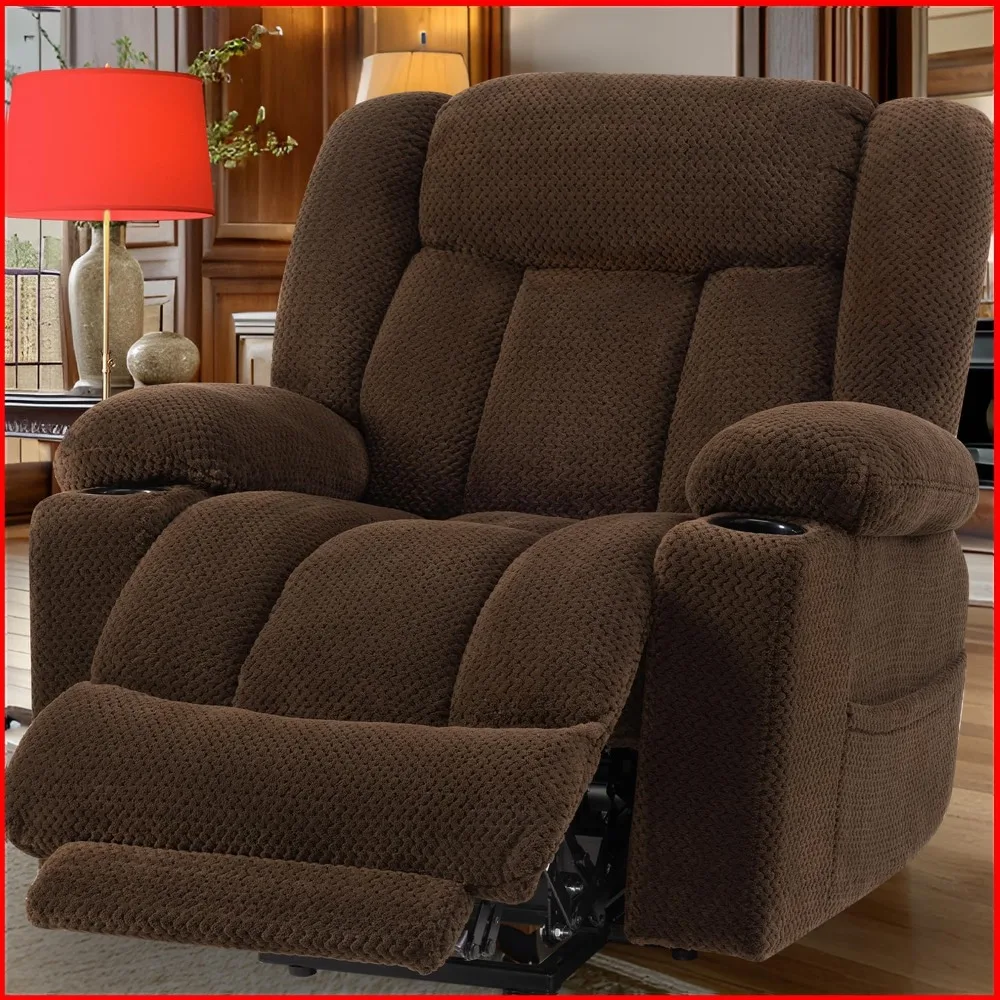 Large Wide Power Lift Chair Recliner, Heat & Vibration Massage, Extended Footrest for Big and Tall,Warm Soft - (Plush Flannel)