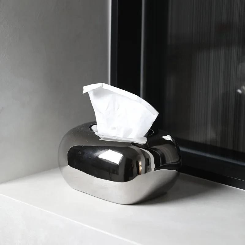 Creative Round Corner Tissue Box Coffee Table Desk Decoration Minimalist Ceramic Tissue Box Bedside Table Paper Towel Case
