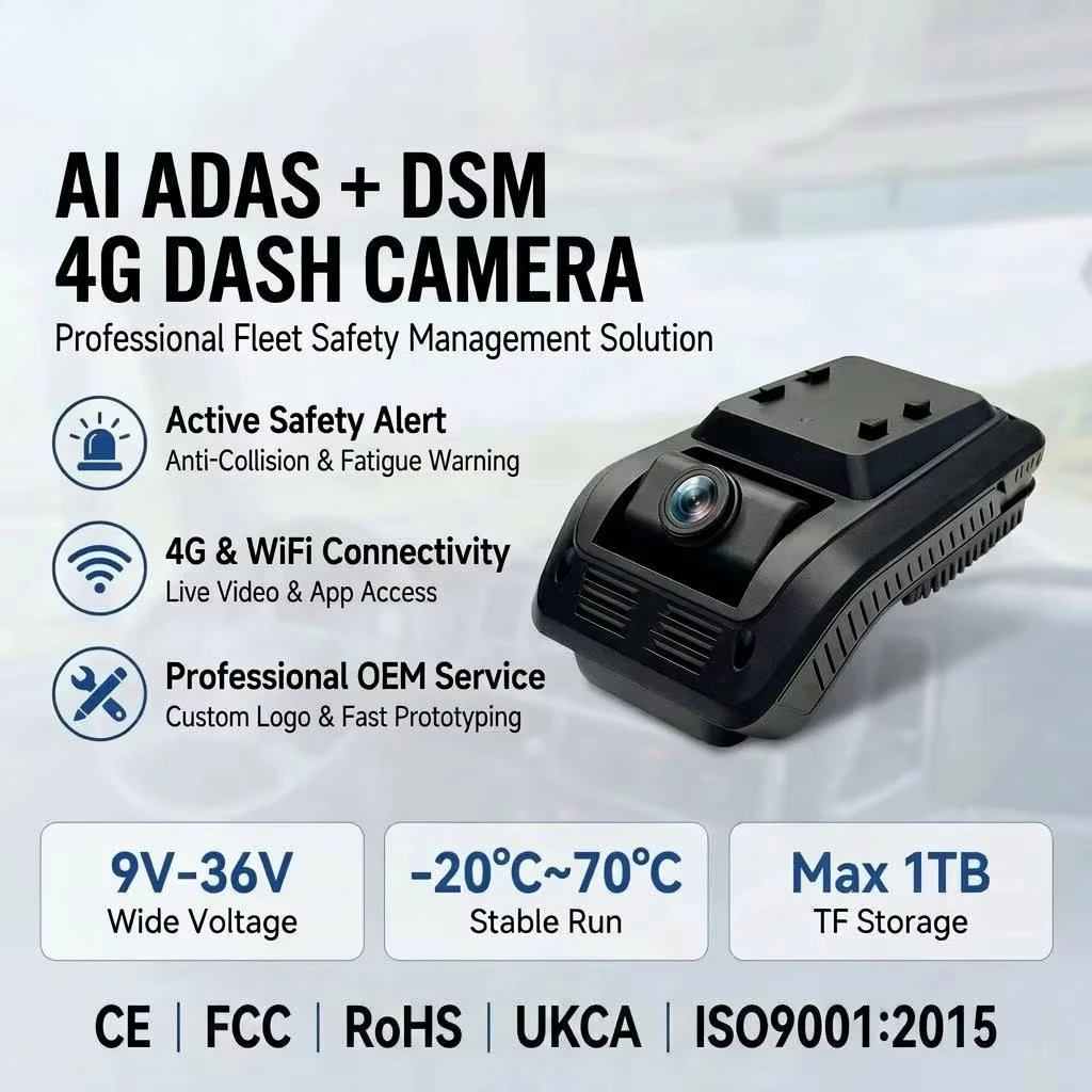 4G GPS Taxi Dash Cam Dual Lens 1080P AI DVR DMS Driver Fatigue Alert + ADAS Starlight Night Vision