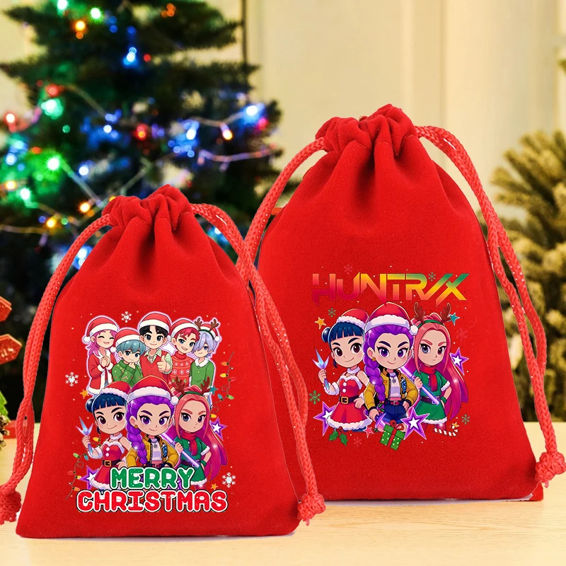 Bolsa de regalo con cordón KPop Demon Hunters, bolsa organizadora de almacenamiento para fiesta de Navidad y Halloween, bolsa de aseo con bolsillo de tela, regalo de Navidad