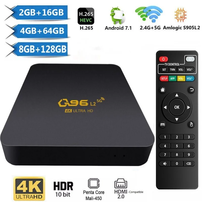 

Q96 L2 IPTV TV BOX Android 7.1 Amlogic S905 L2 Quad Core 4K UHD HDR10 3D H. 265 5G Dual WiFi iptv Media Player P281 EMMC TV Box