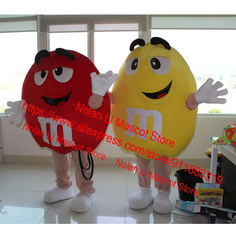 High Quality Red and Yellow Chocolate M Bean Mascot Costume Candy Cartoon Anime Cosplay Masquerade Festival Event 597