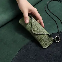 Retro PU Leather Glasses Bag With Lanyard Portable Sunglasses Box Storage Bag Anti Pressure Protective Cover