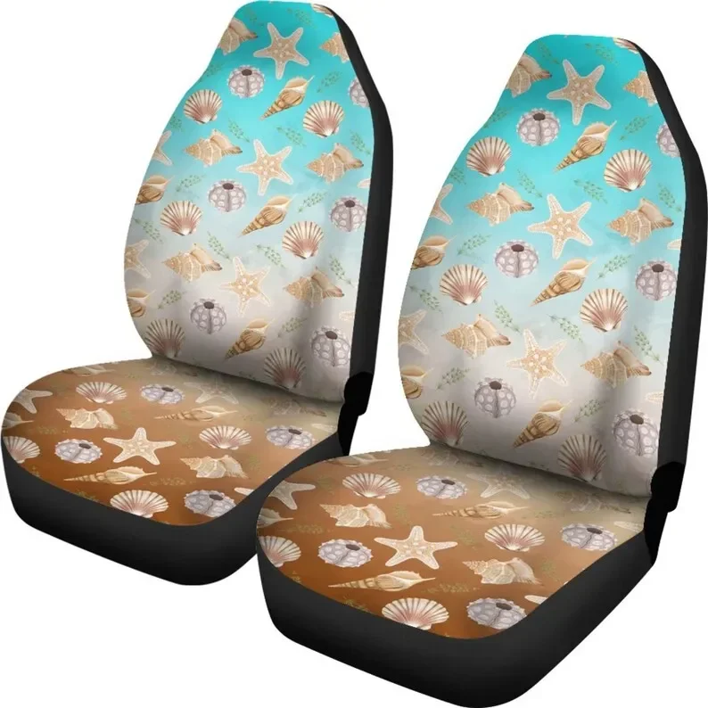 Ocean Theme Sea Shell Pattern On Watercolor Ombre Background Beach Theme Car Seat Covers Set Protectors Universal Fit For Car an