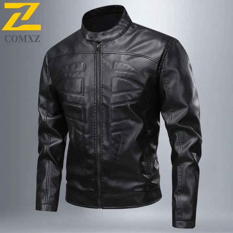 Homens vintage gola jaqueta de couro do plutônio à prova dwindproof água à prova vento estilo americano casaco da motocicleta solto streetwear caber primavera outono