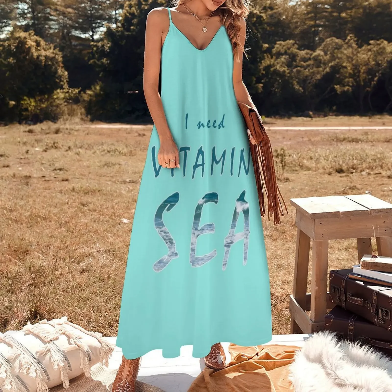 I need Vitamin Sea vacation pun quote Sleeveless Dress Summer dresses for women Long dress woman