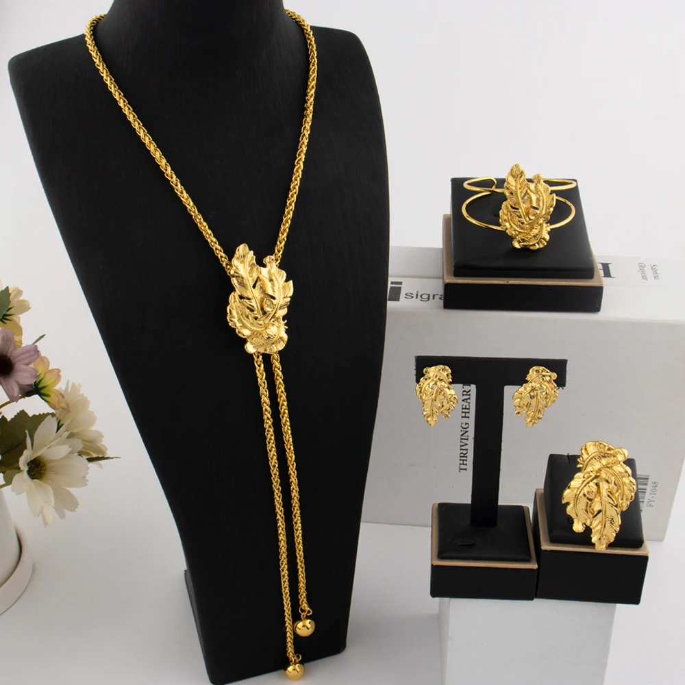 

African Italian Dubai Women's Jewelry Set Luxury Long Chain Necklace Earrings Bracelet Ring Clothes Accessories Graduation Gift