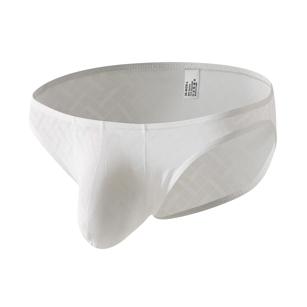 

Men Ice Silk Large Pouch Plaid Briefs Underwear Translucent Breathable Panties See Through Underwear Casual Daily Wear